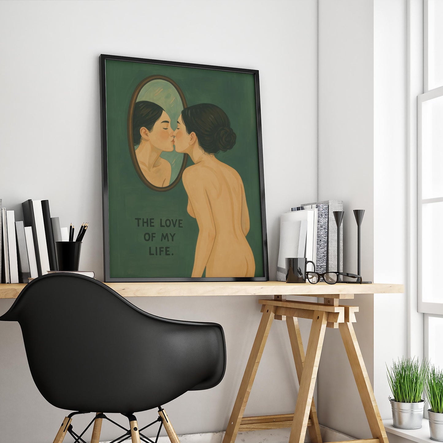 Self Love Art Print – Retro Nude Print | Green Wall Decor & Body Positivity