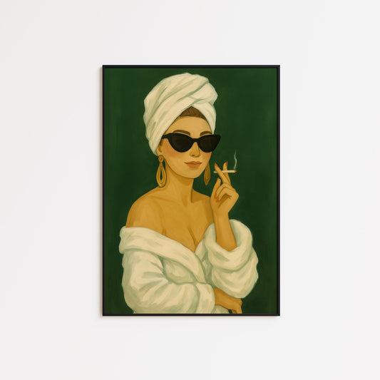 Retro Glam Wall Art – Vintage Style Print of Glamorous Woman in Green