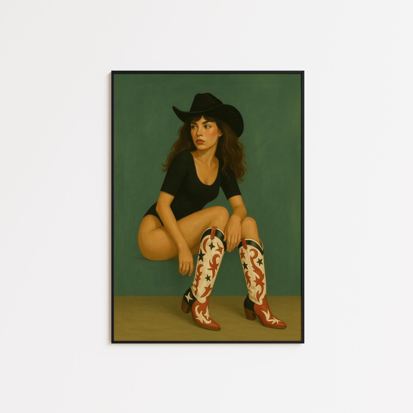 Cowgirl Squat Poster – Retro Western Wall Art With Bold Cowgirl Boots Print