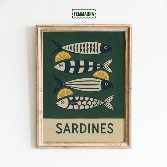 Mediterranean Kitchen Art – Sardine Wall Poster | Vintage Coastal Decor Print