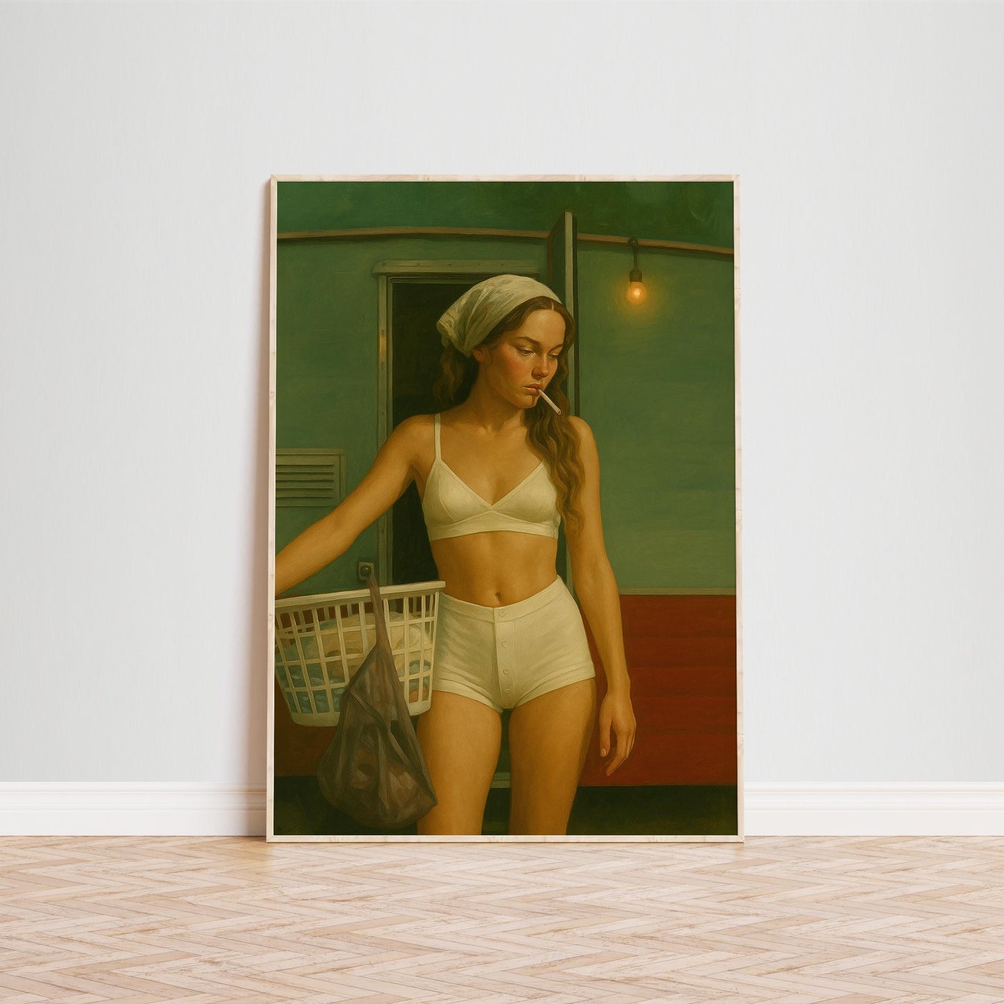 Vintage Laundry Poster – Retro Wall Art | Cinematic Lighting & Feminine Vintage Artwork