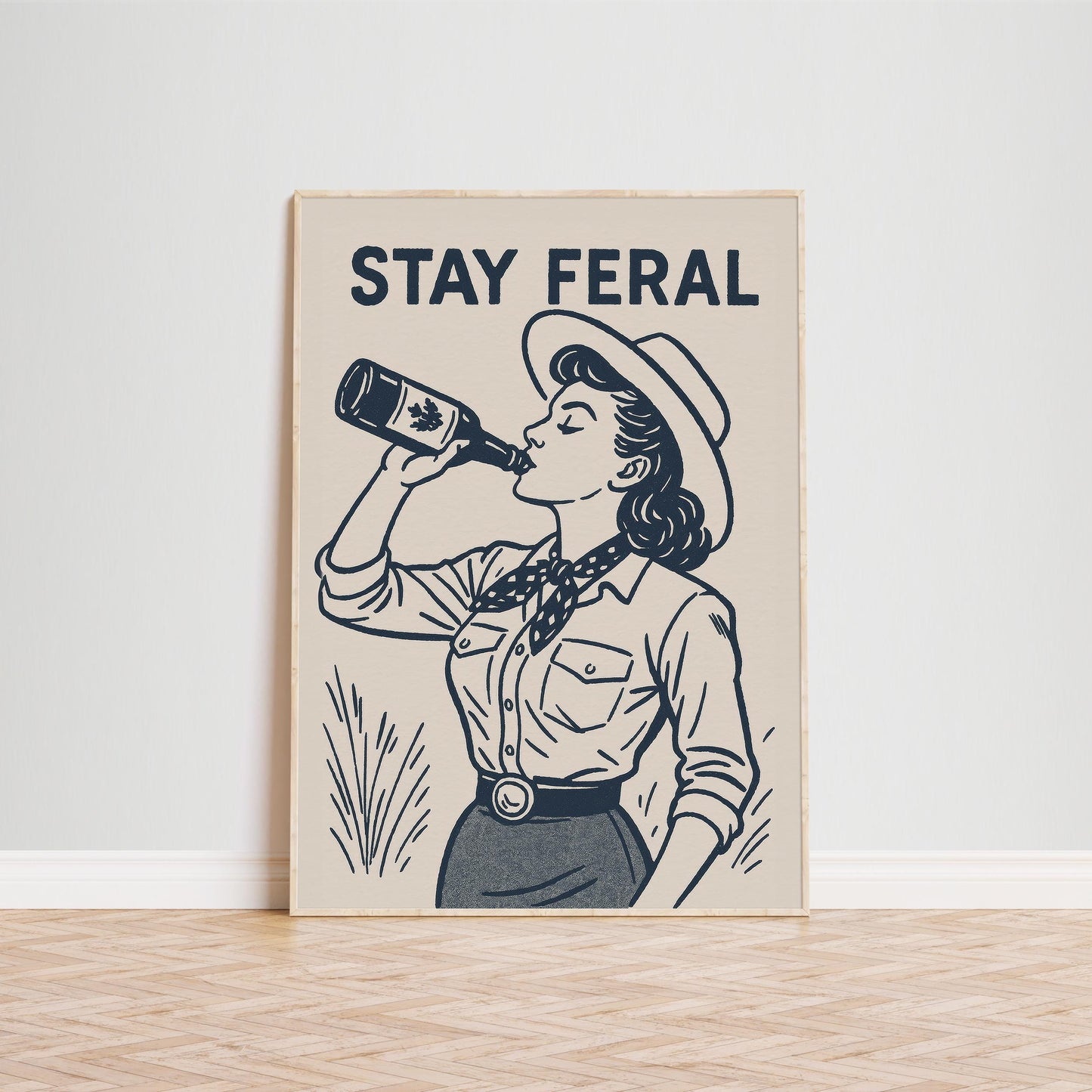Stay Feral – Retro Wild Cowgirl Poster Print
