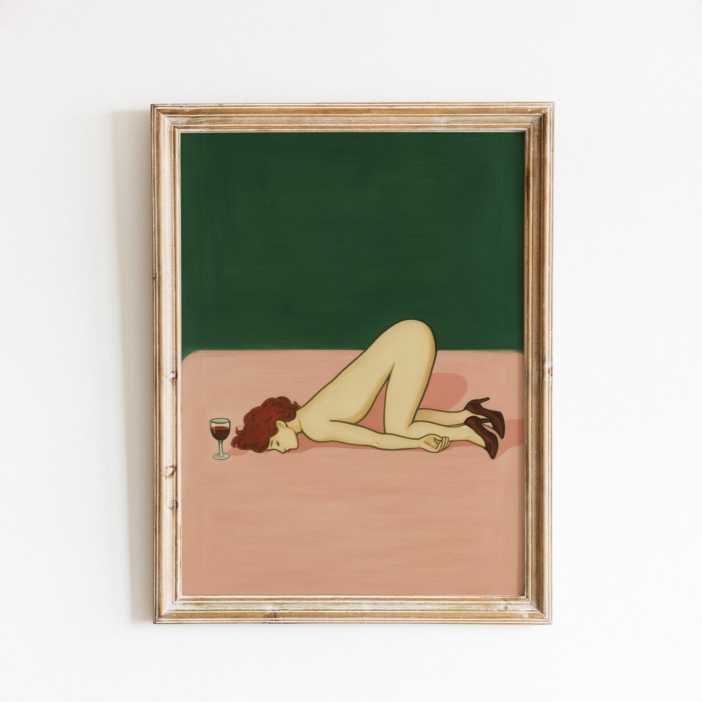 Sad Girl Poster – Pink Green Artwork | Emotional Wall Art With Stylized Figure