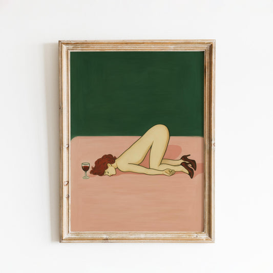 Sad Girl Poster – Pink Green Artwork | Emotional Wall Art With Stylized Figure