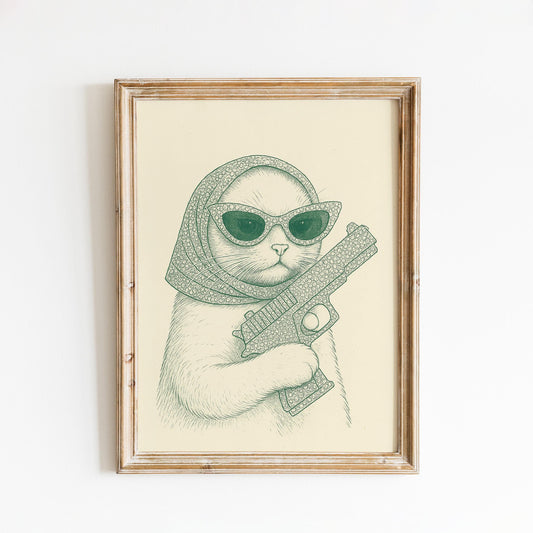 Gangster Cat Poster – Vintage Animal Art | Retro Wall Decor & Humor Print