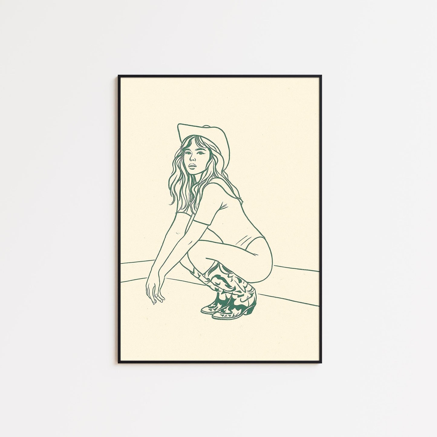 Cowgirl Muse Poster – Minimal Western Line Art Print, Femmaura Bold Series