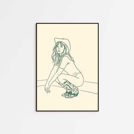 Cowgirl Muse Poster – Minimal Western Line Art Print, Femmaura Bold Series