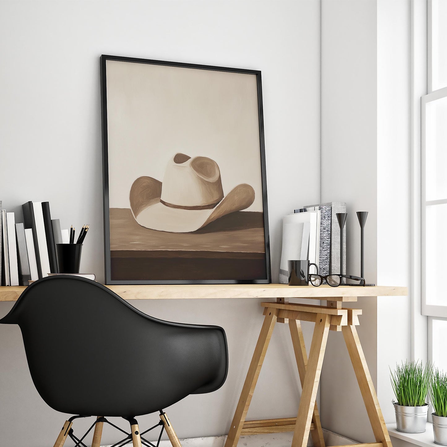 Minimal Cowboy Hat – Rustic Western Neutral Wall Art Print