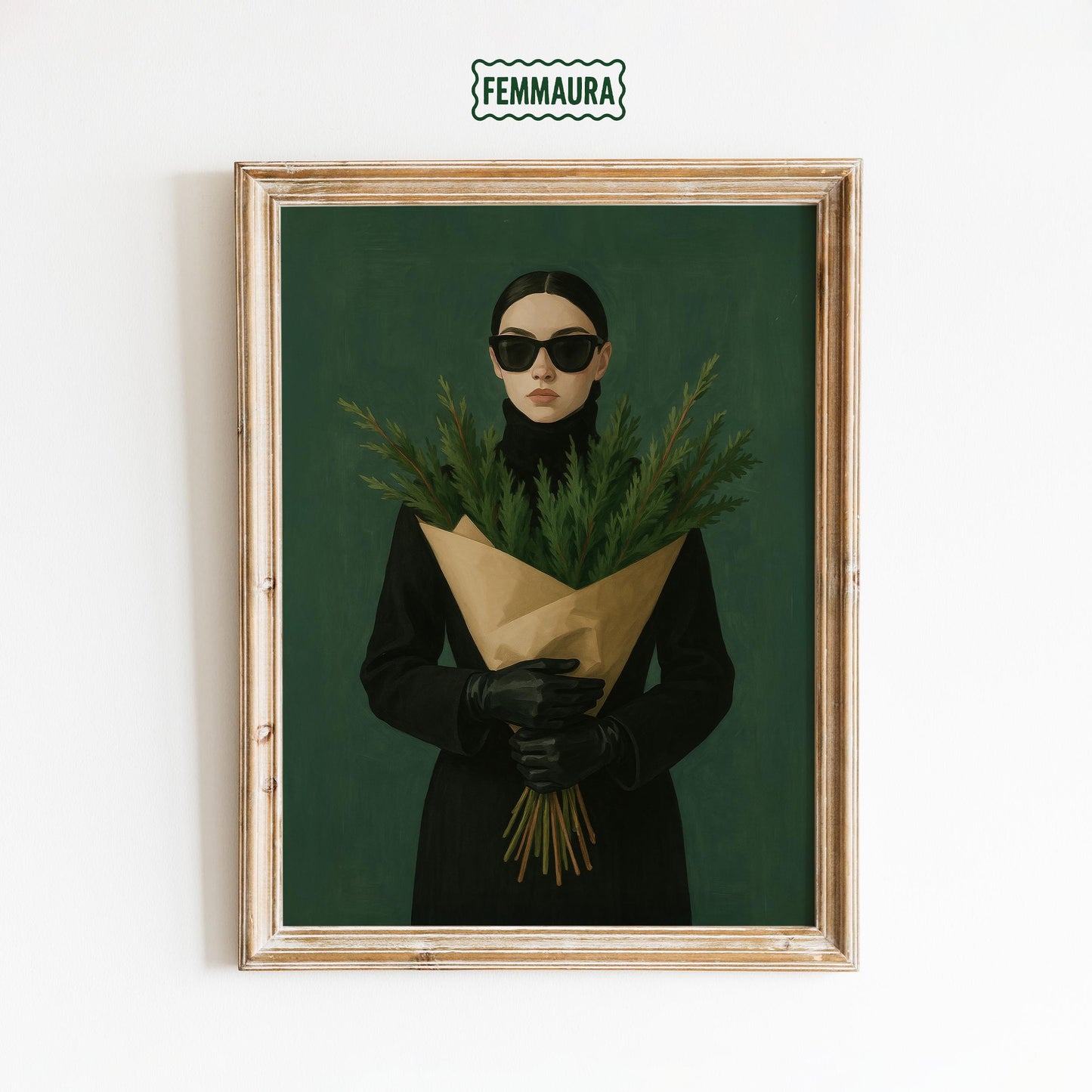 Dark Chic Holiday Poster – Minimalist Holiday Art With Greenery Bouquet Wall Art