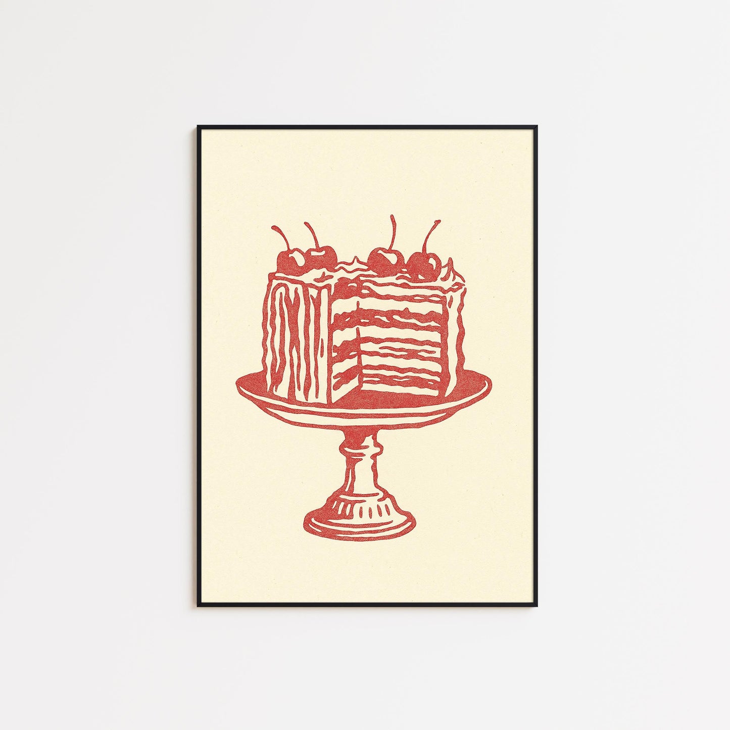 Cherry Cake Poster – Retro Dessert Kitchen Wall Art