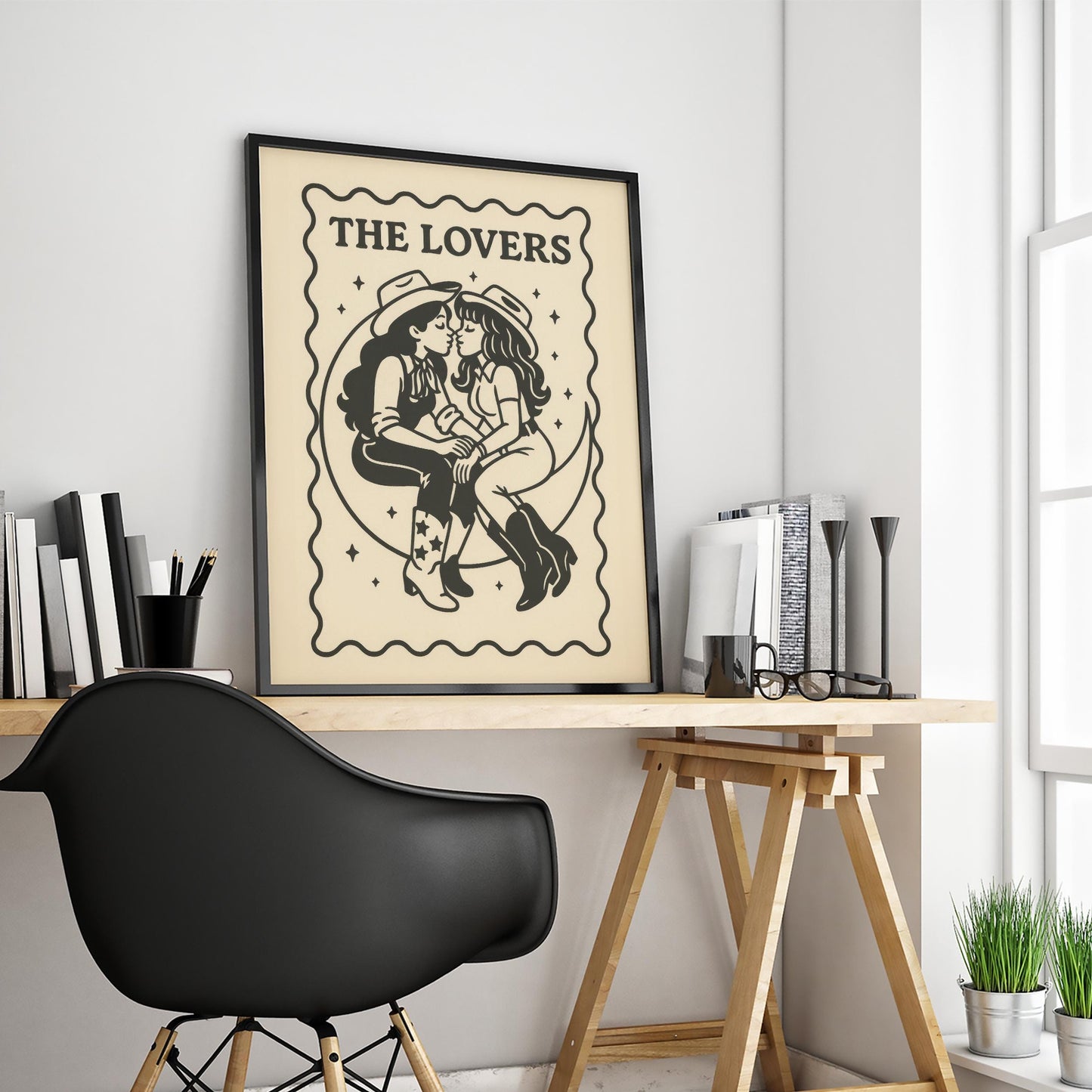 Queer Western Tarot Poster – Cowgirl Lovers Art | Sapphic Tarot Lovers Print