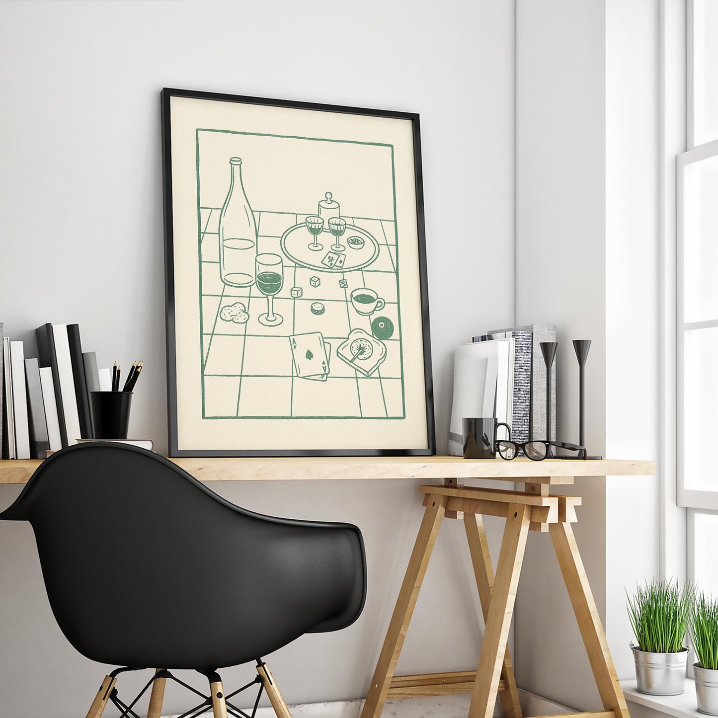 Wine and Cards Poster – Vintage Kitchen Wall Art, Cozy Dining Still Life Print