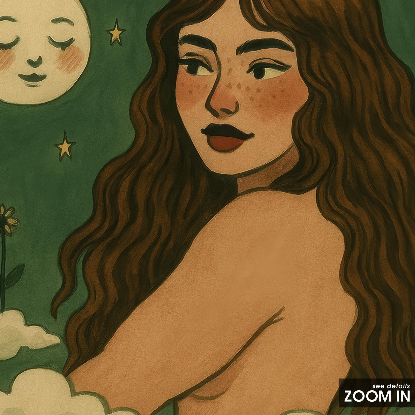 Sun and Moon Wall Art – Celestial Feminine Print With Green And Gold Palette