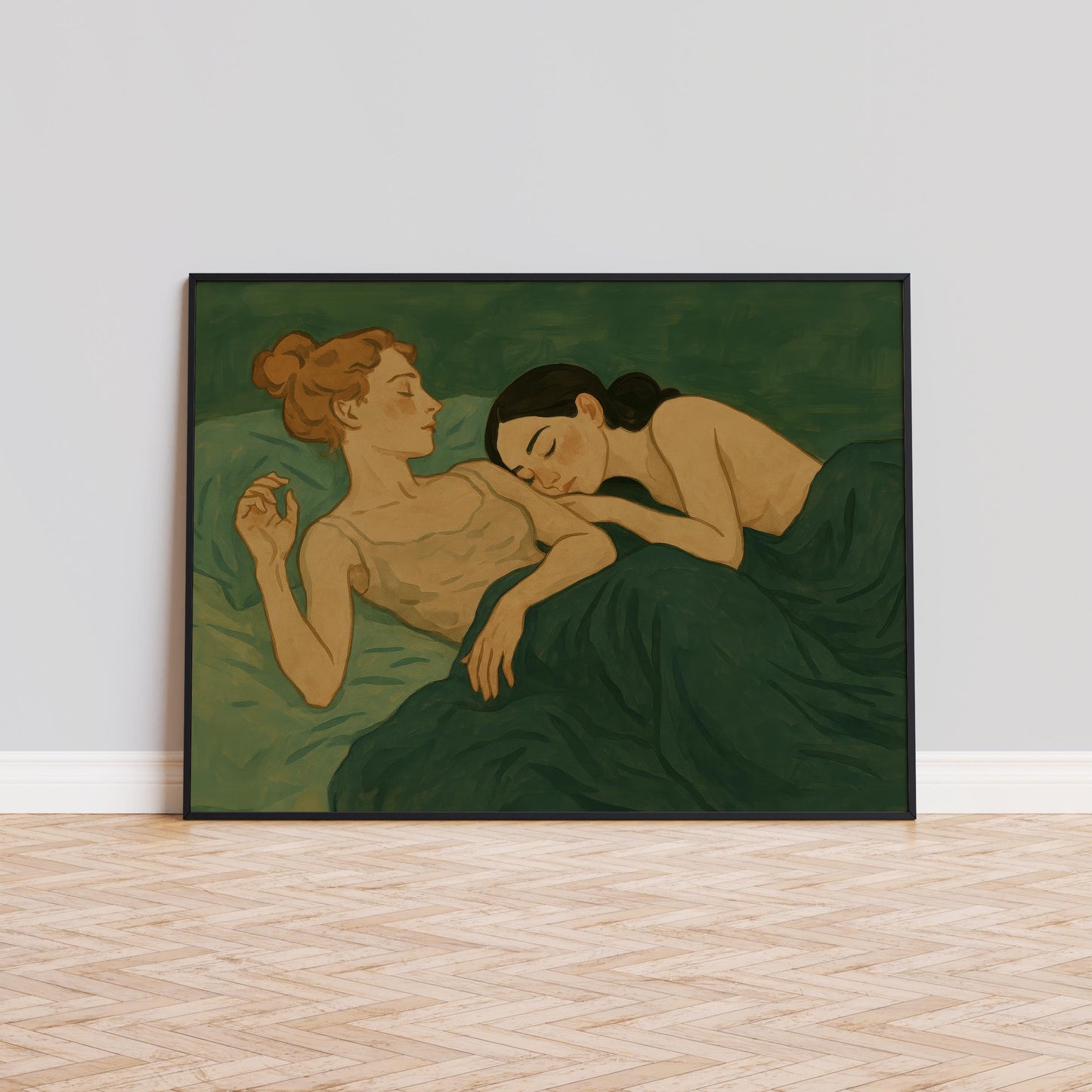 Sapphic Romance Art – Soft Lesbian Couple Print | Intimate Lovers Artwork