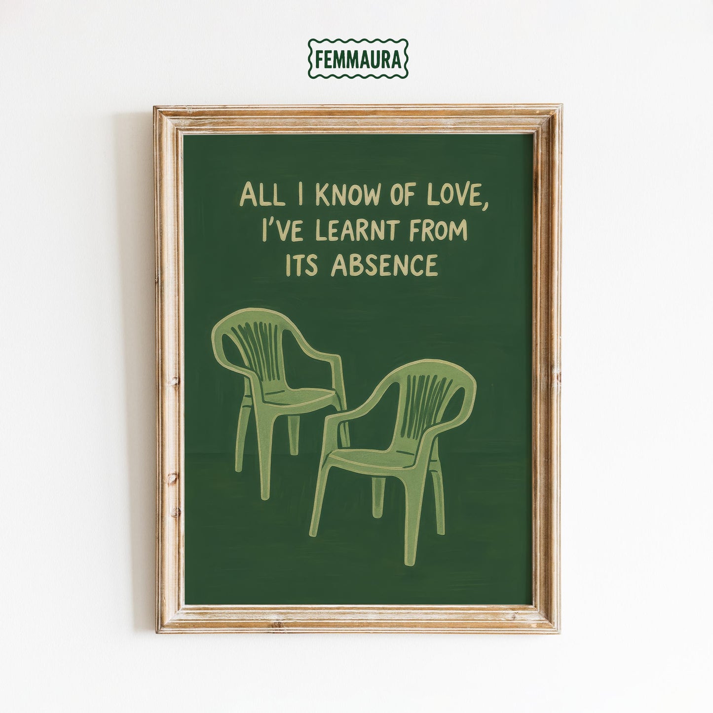 Minimalist Green Wall Art – Plastic Chair Poster With Poetic Love Quote Print