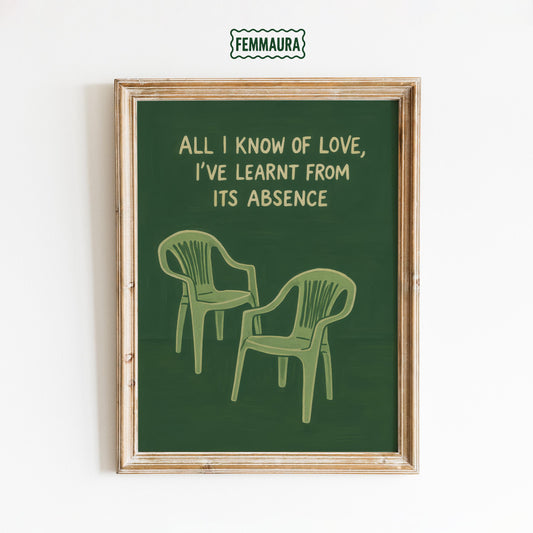 Minimalist Green Wall Art – Plastic Chair Poster With Poetic Love Quote Print