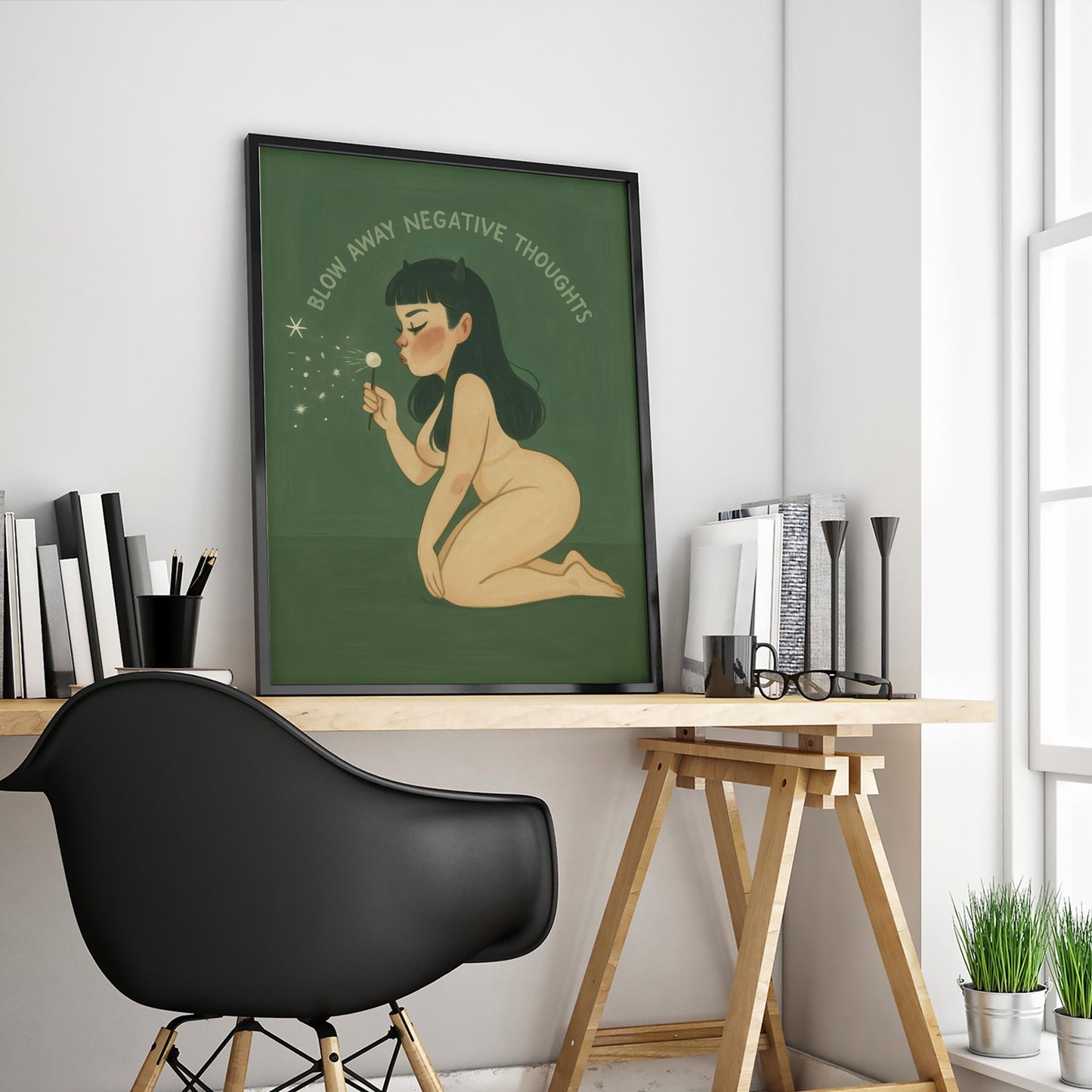 Feminist Nude Art Print – Body Positive Poster With Vintage Green Sensual Wall Art
