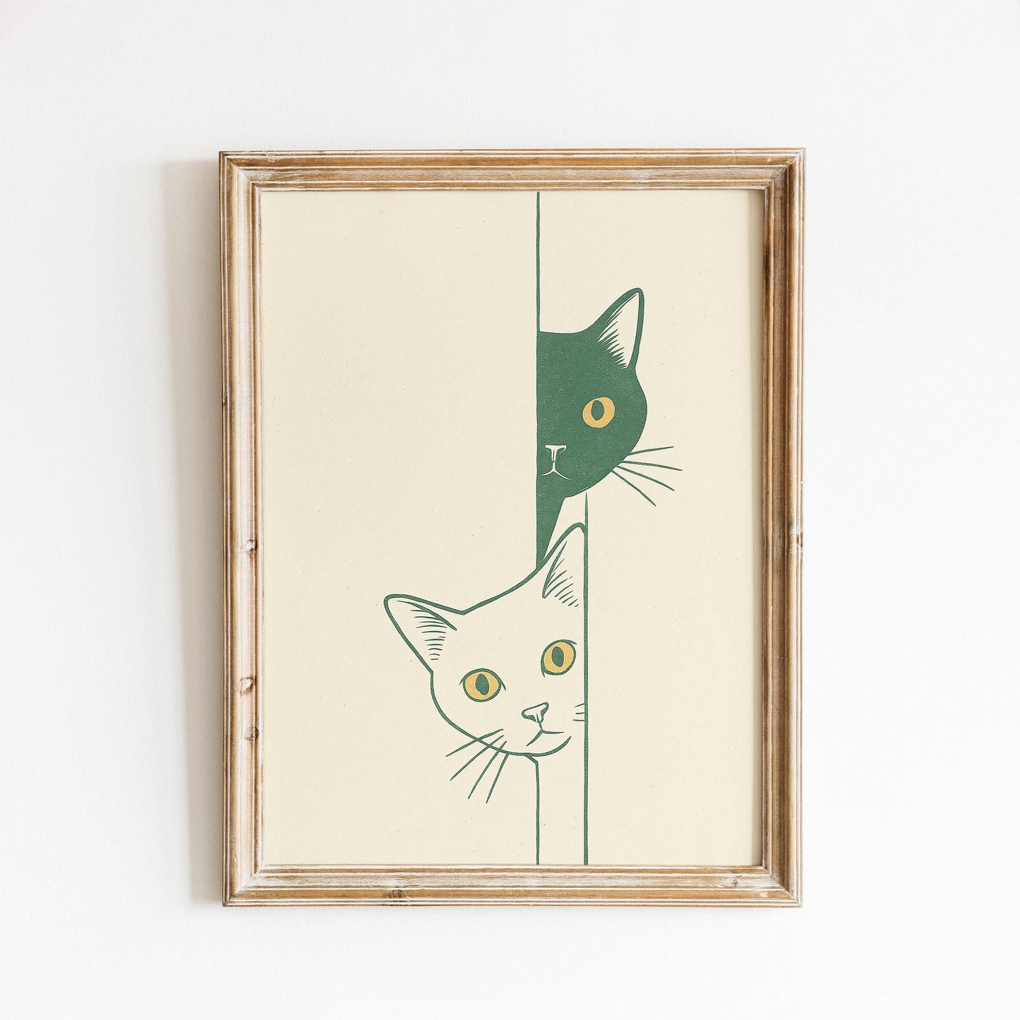 Curious Cats – Minimal Line Art Poster, Playful Duo Wall Print
