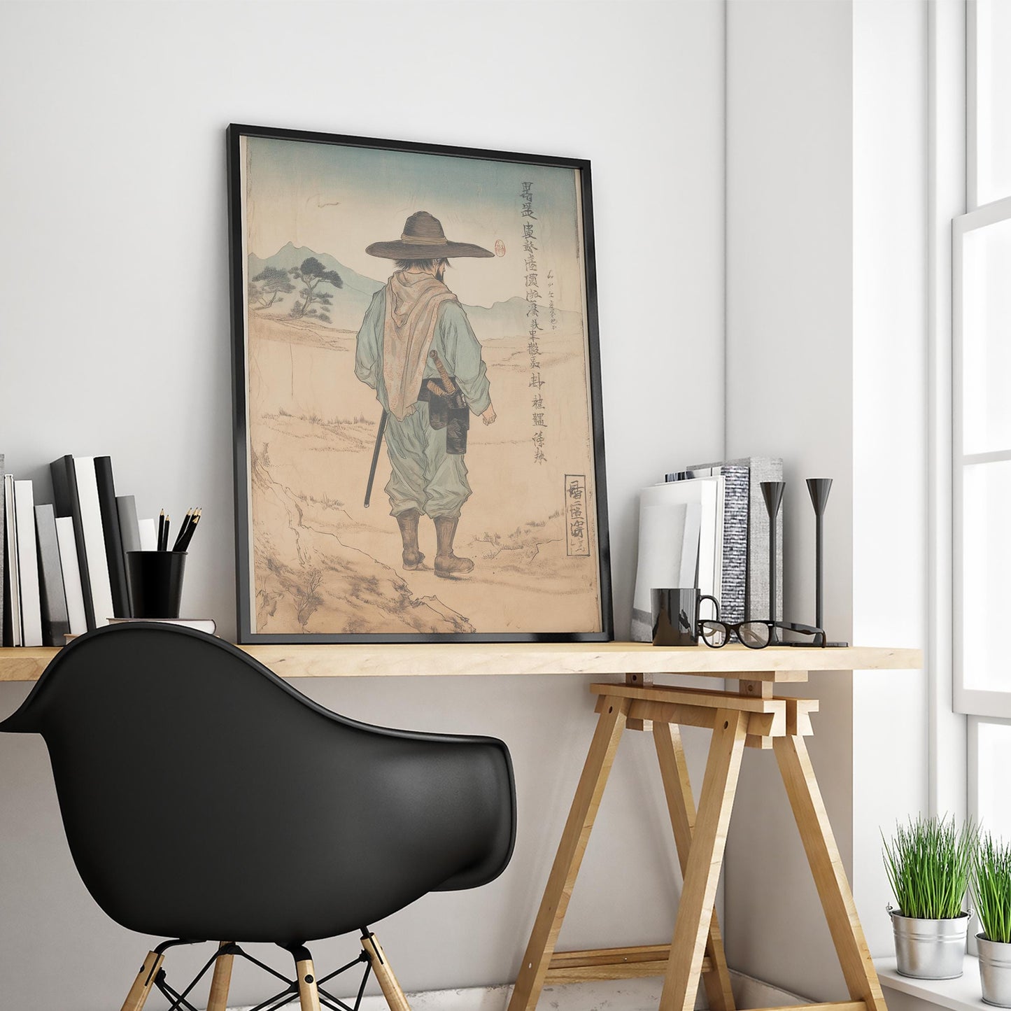 Lone Ronin Cowboy Poster – Japanese Western Minimalist Wall Art