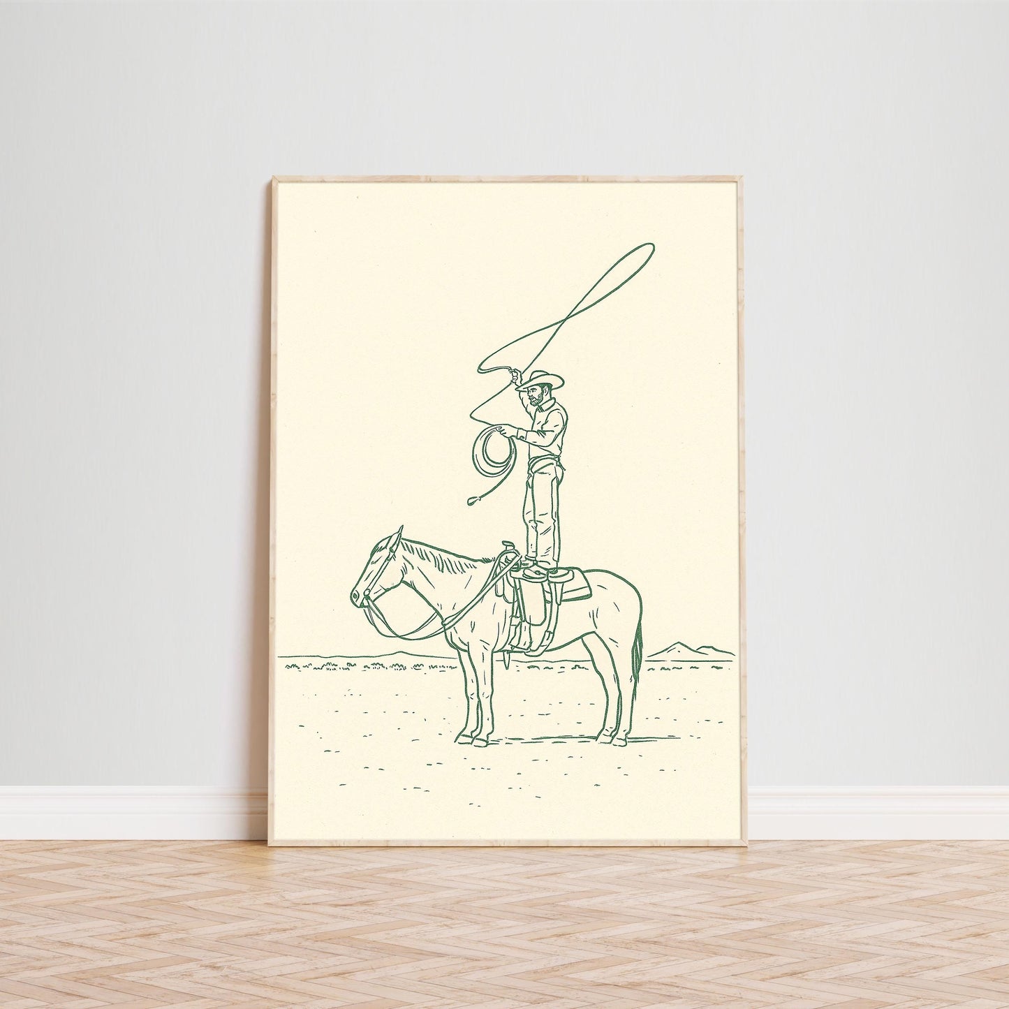Cowboy Line Art Print – Western Wall Art, Minimalist Desert Poster
