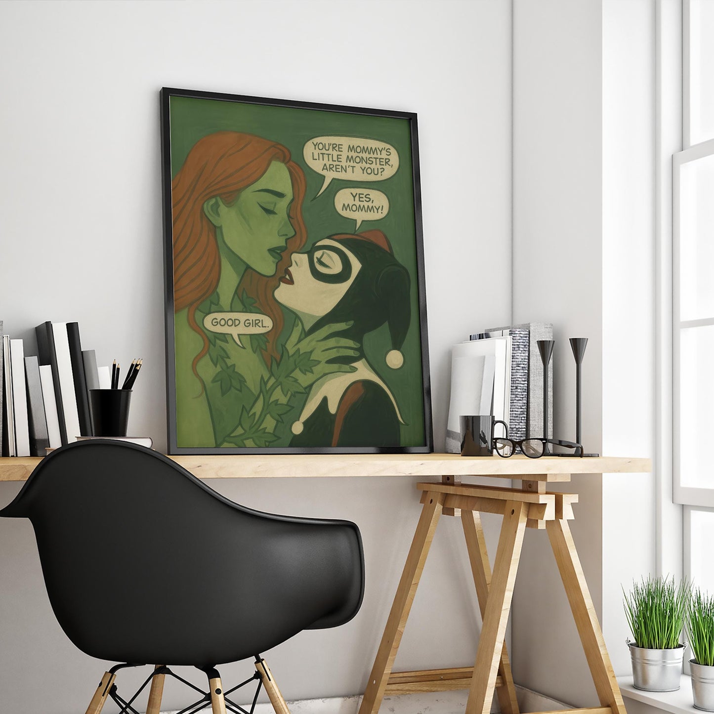 Poison Ivy Wall Art – Harley Quinn Print | Sapphic Comic Art, Bold Linework
