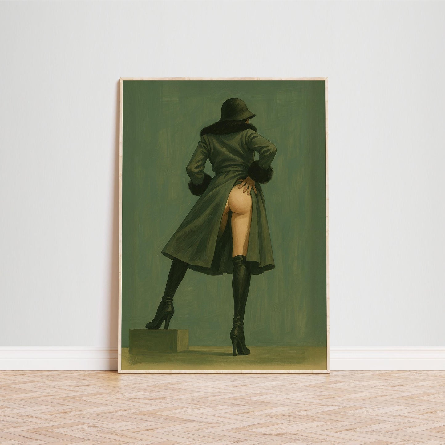 Sensual Retro Art Print – Bold Feminine Wall Poster With Vintage Coat Illustration