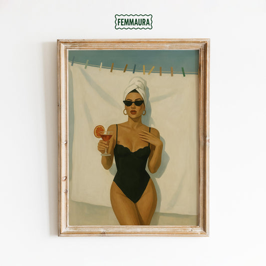 Retro Glam Poster – Feminist Wall Art With Cocktail Woman Print, Stylish Decor