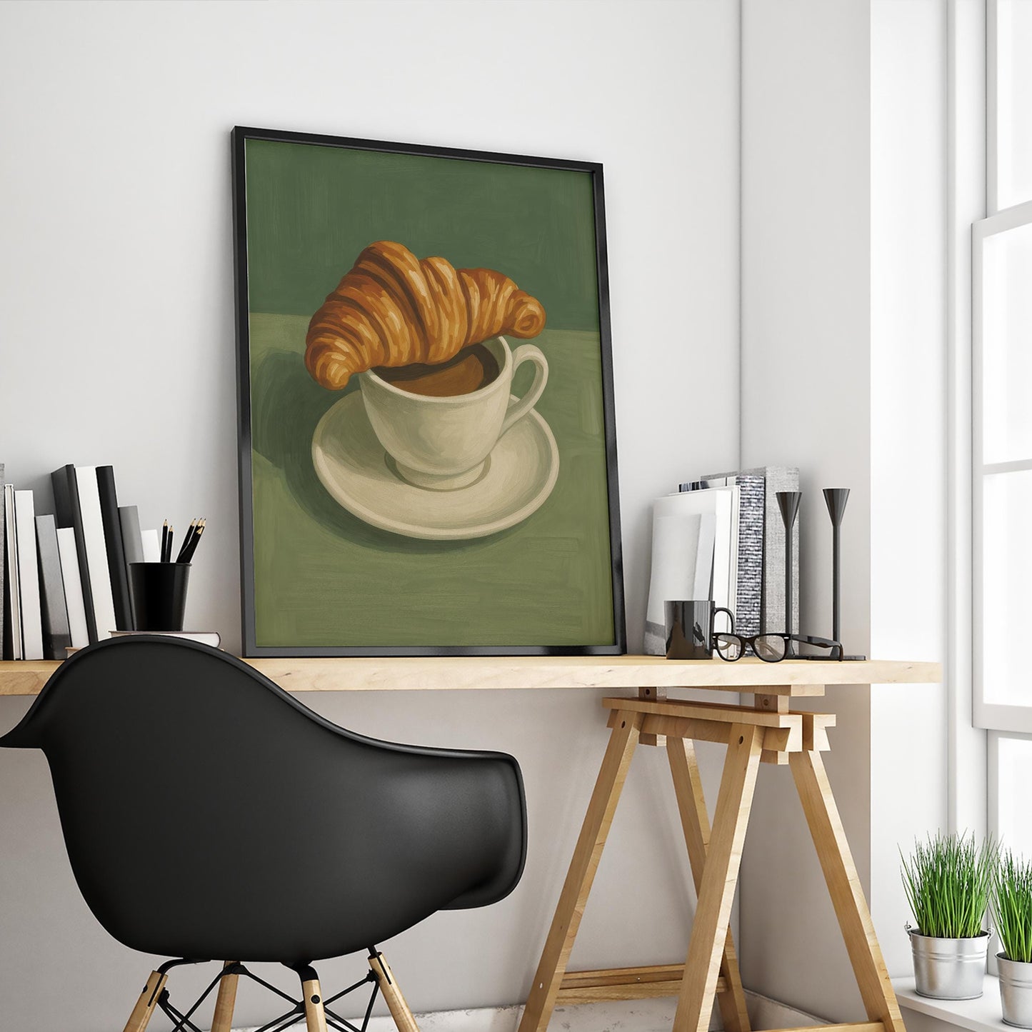French Café Wall Art – Croissant Breakfast Poster | Parisian Kitchen Decor