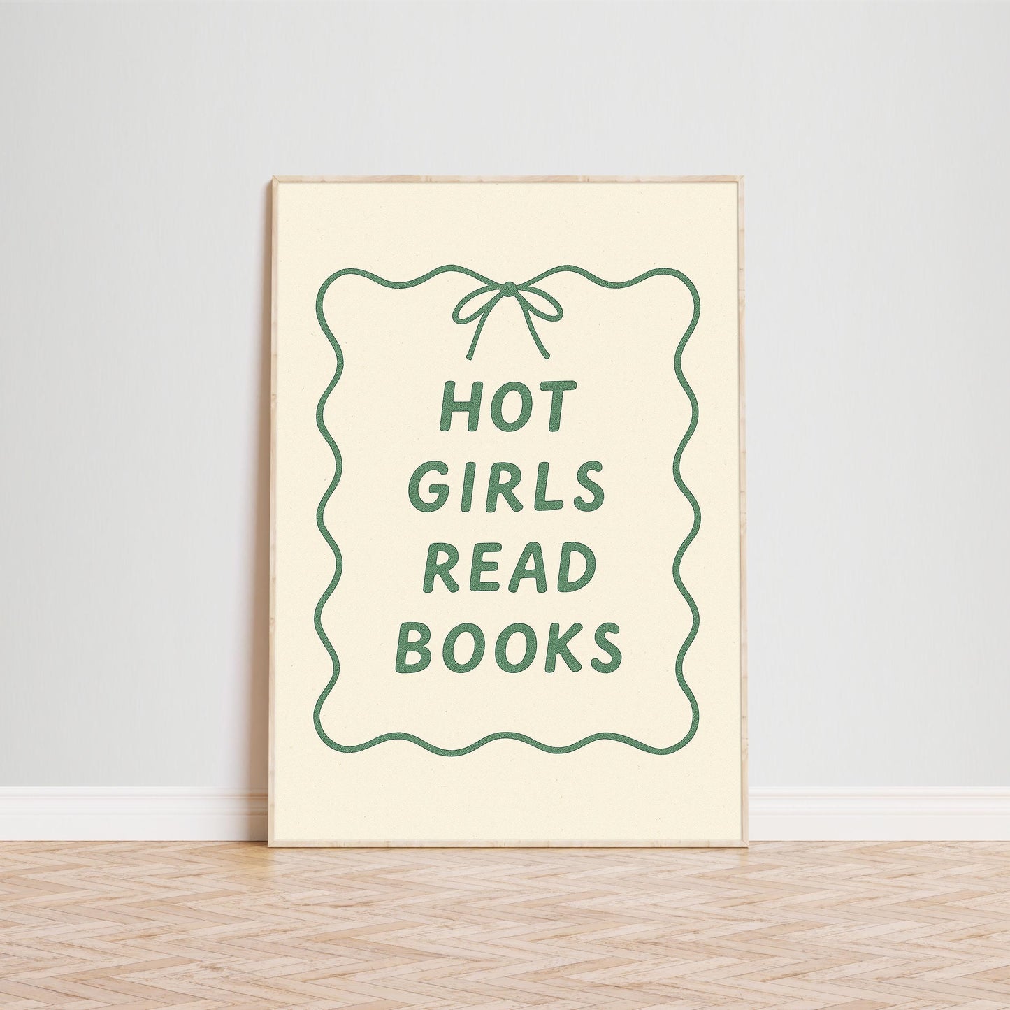 Hot Girls Read Books Poster – Feminine Retro Quote Wall Art in Green