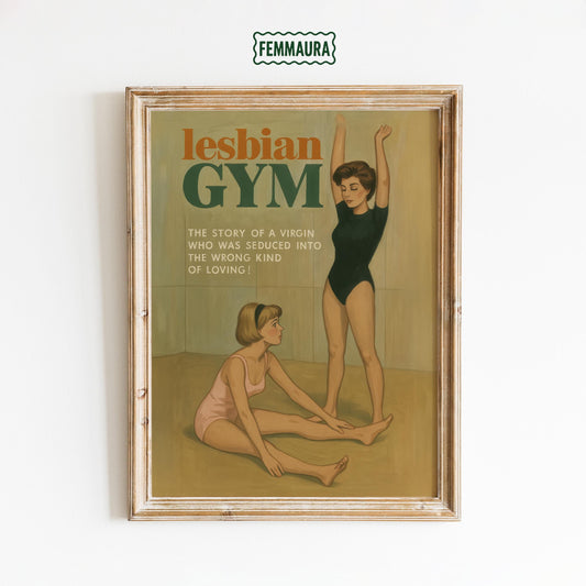 Lesbian Gym Poster – Vintage Queer Art | Retro Lesbian Decor & Satirical Erotic Print
