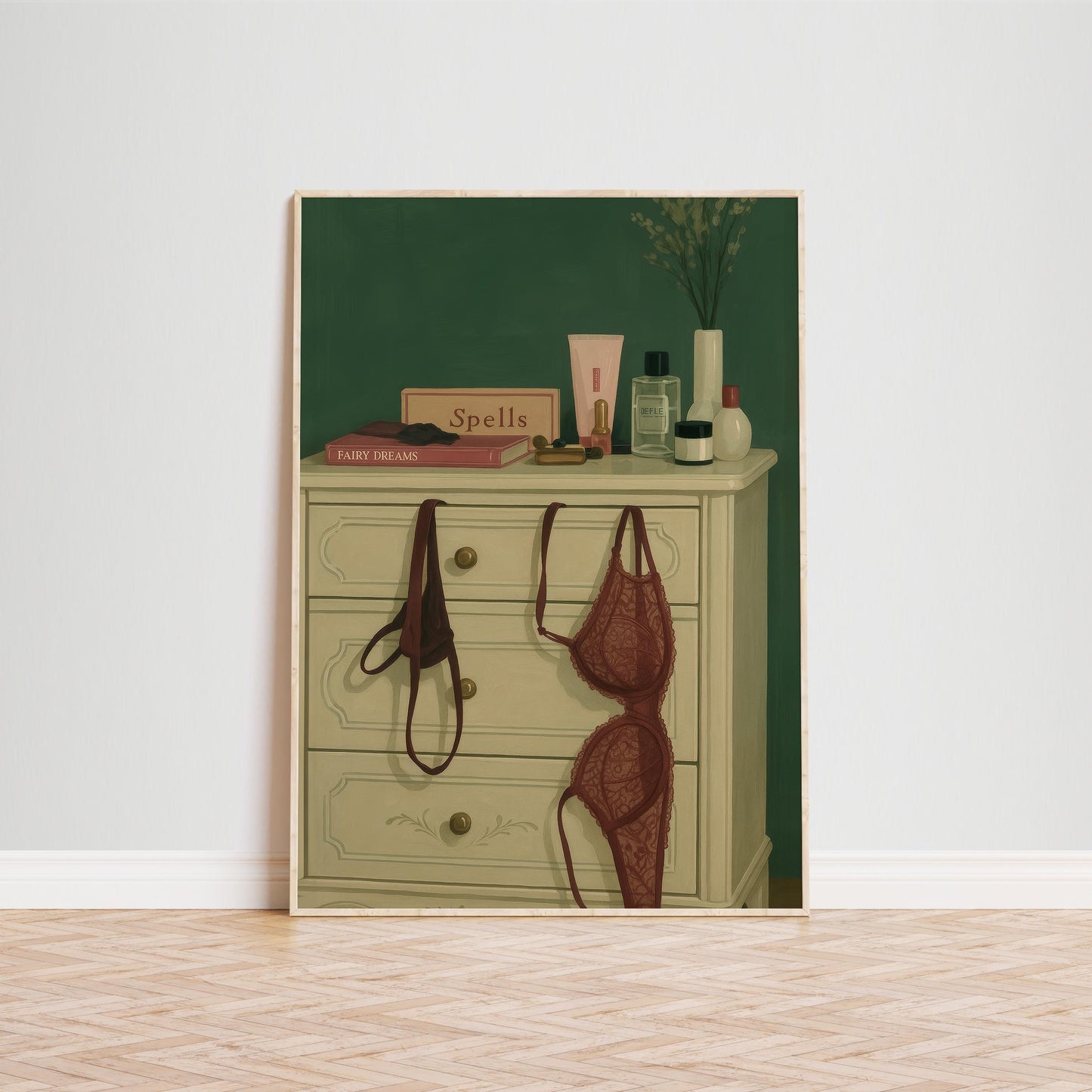 Sensual Bedroom Wall Art – Elegant Lingerie Still Life Poster for Romantic Decor