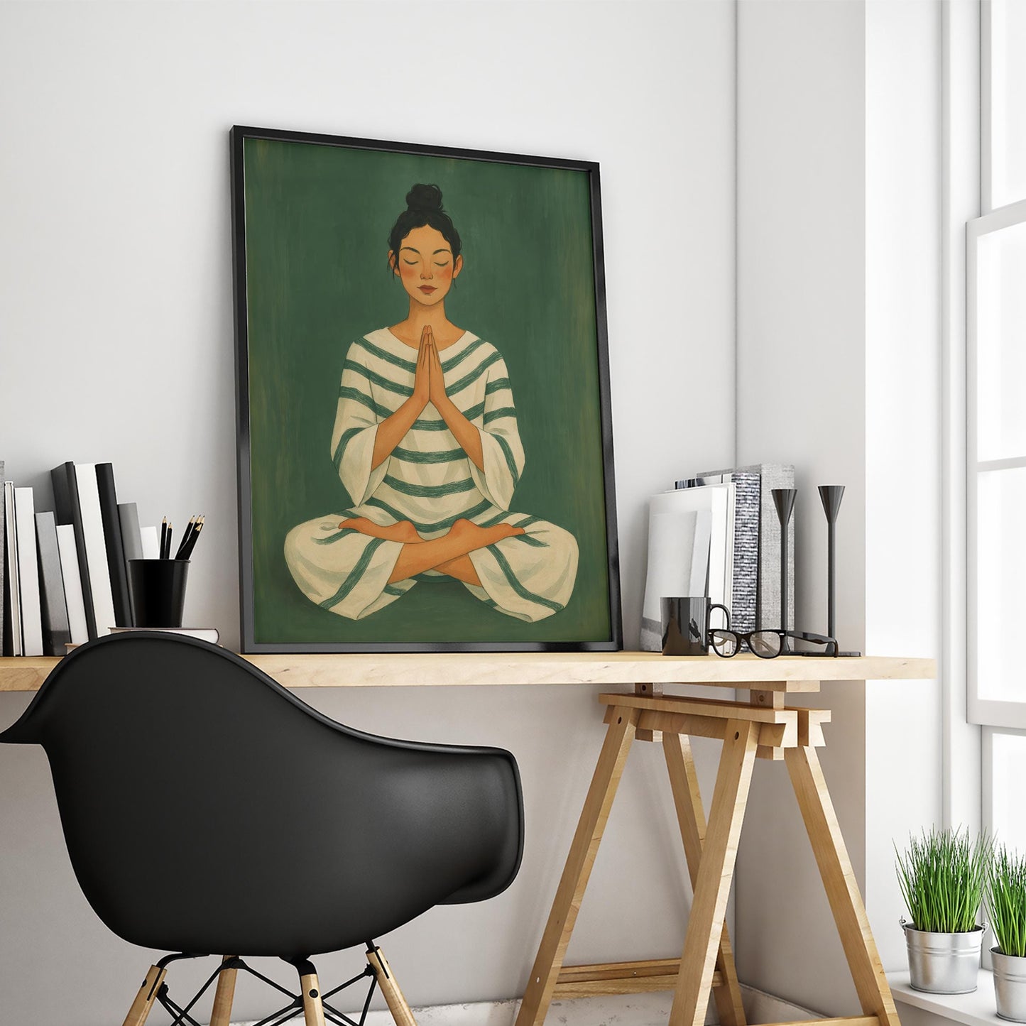 Calm Meditation Wall Art – Feminine Zen Poster | Green Mindful Decor Print