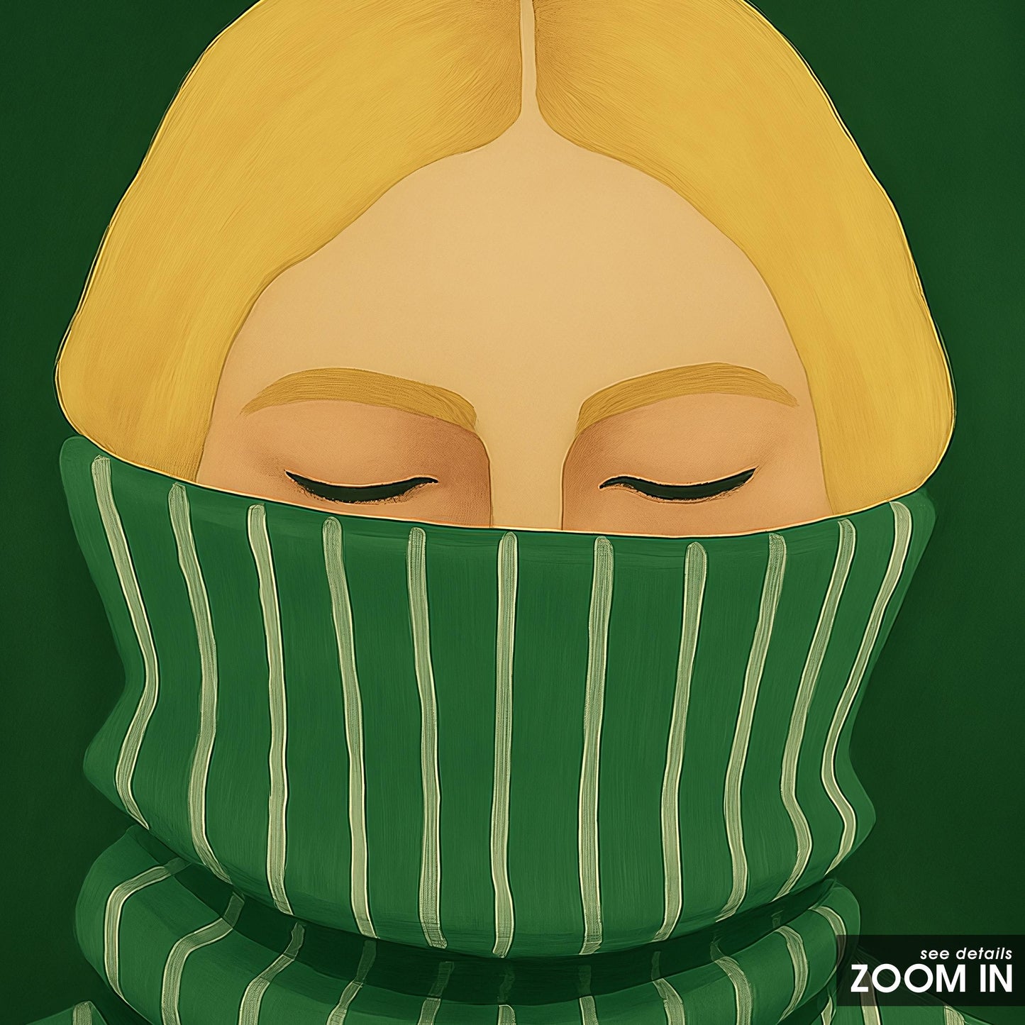Minimalist Green Sweater Art – Moody Modern Portrait Wall Poster With Emotional Depth