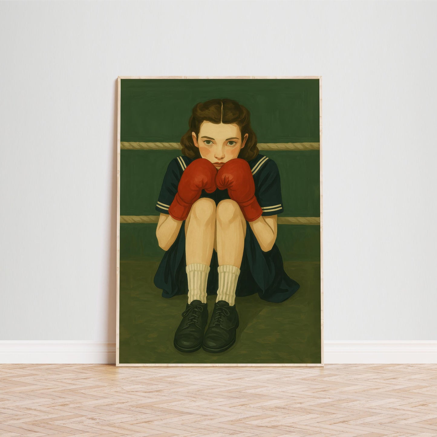 Feminist Boxing Art – Emotional Quiet Fighter Poster with Retro Style