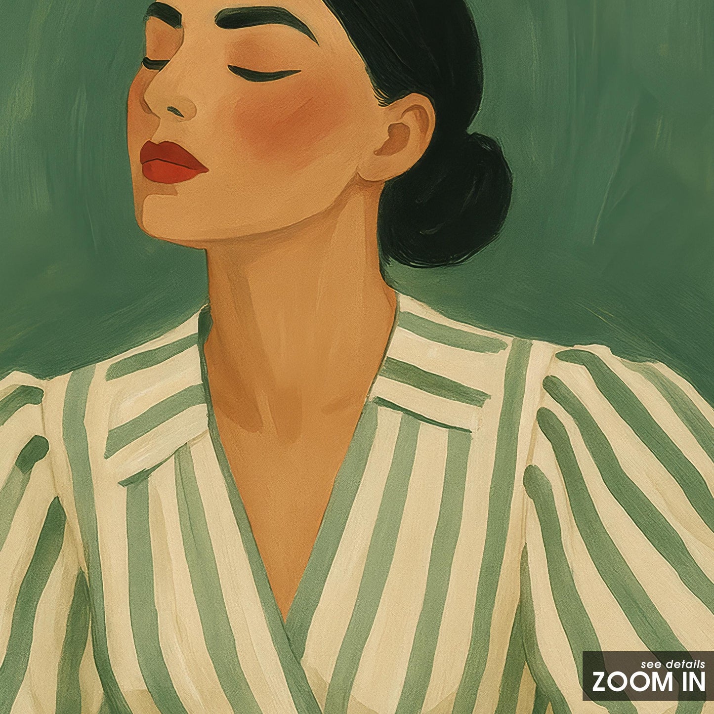 Green Striped Woman Art Print – Feminine Wall Art | Vintage Style Poster