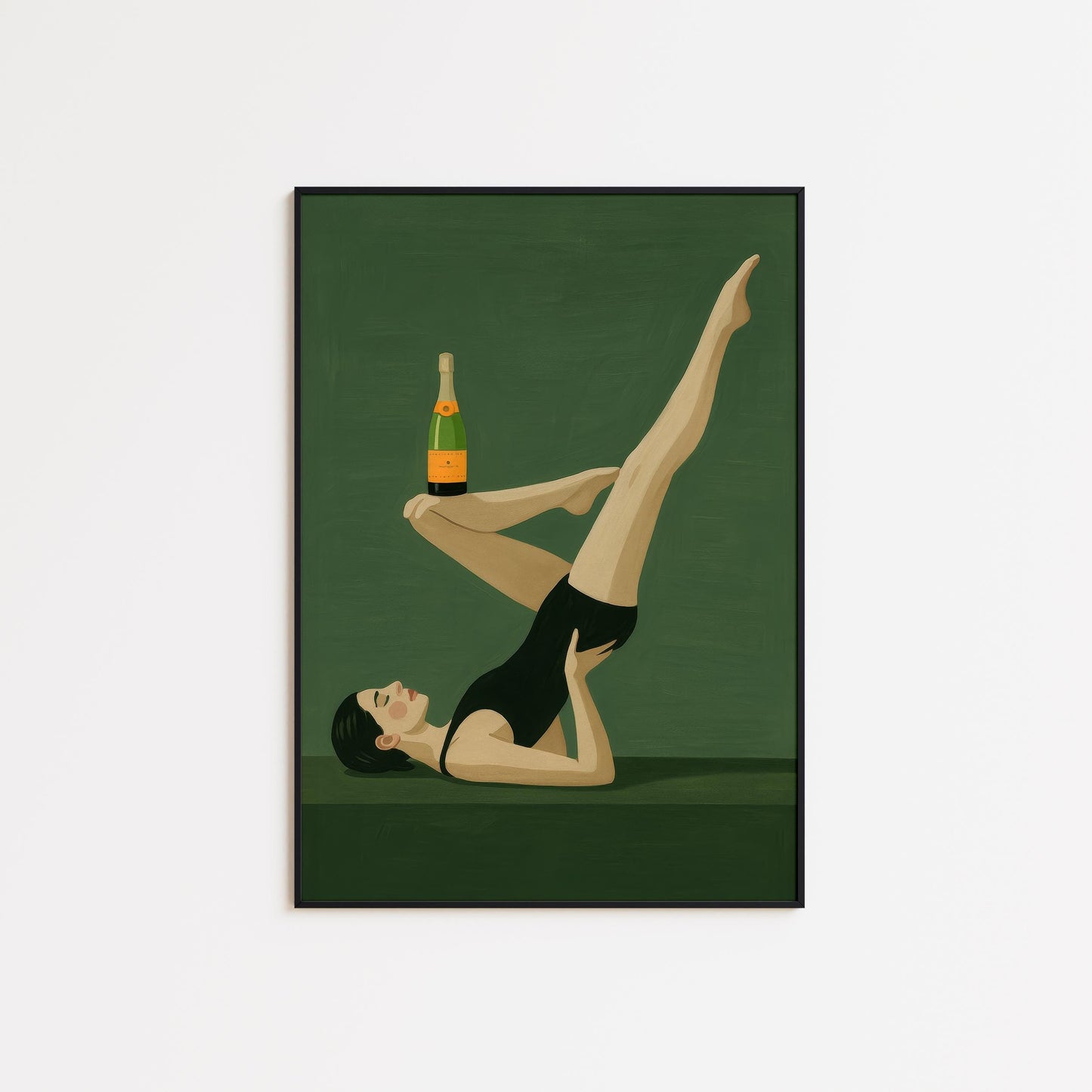 Champagne Art Print – Retro Wall Art | Playful Green Vintage Style Poster