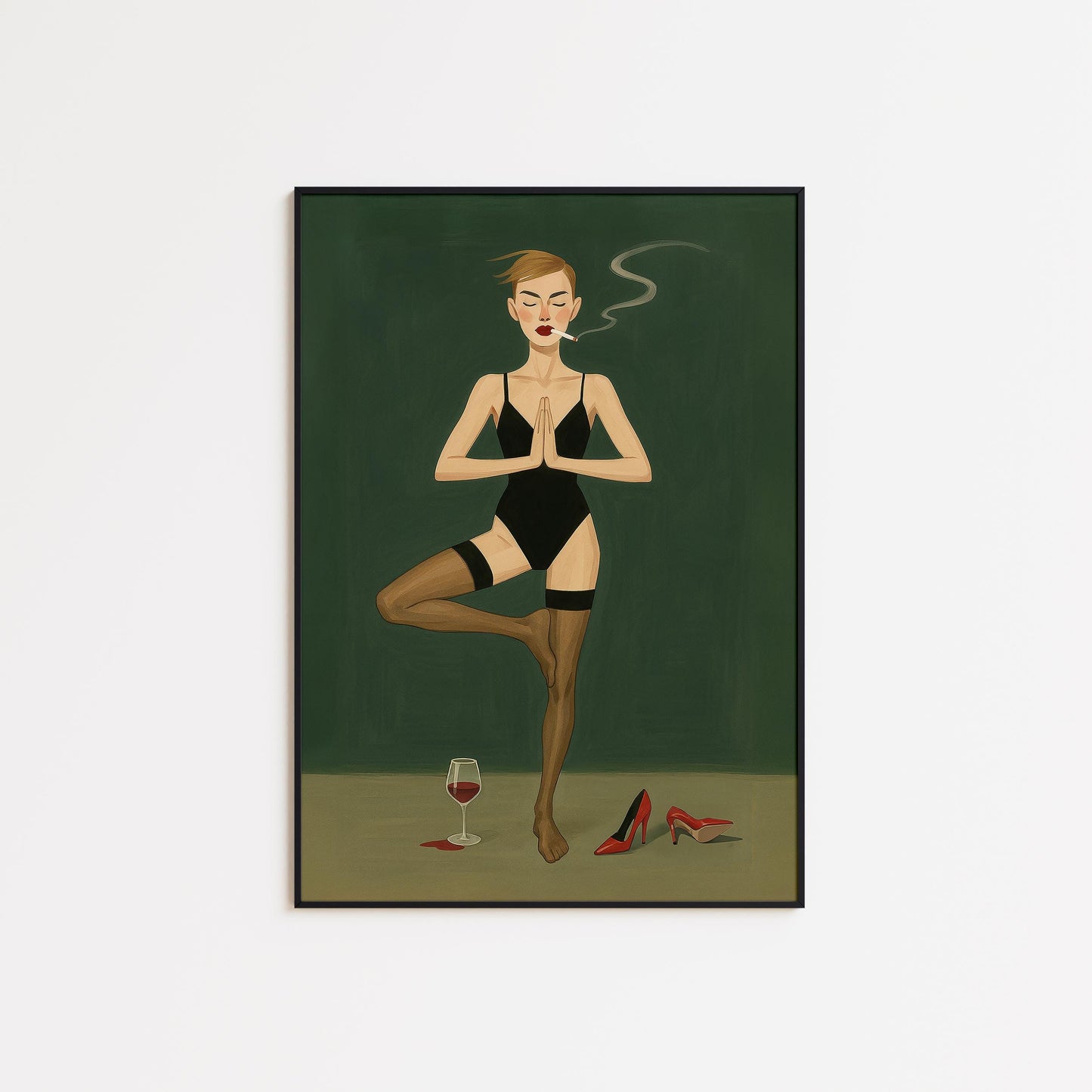 Bold Feminine Wall Art – Yoga Art Wine Poster | Modern Decor, Sensual Bedroom Print