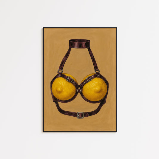 Lemon Bra Harness – Erotic Pop Art Print | Bold, Playful Wall Decor
