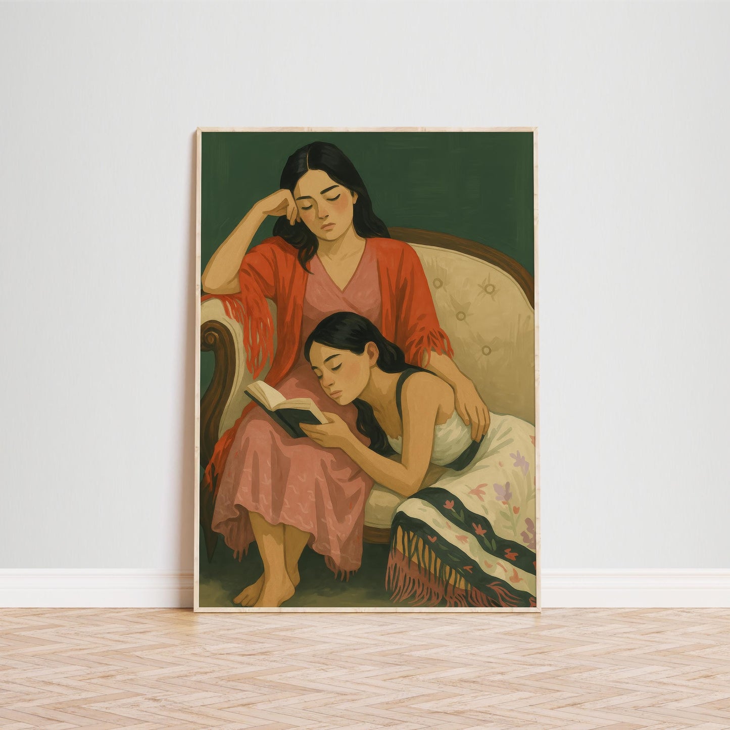 Sapphic Art Print – Soft Feminine Poster | Intimate Reading Moment Wall Decor