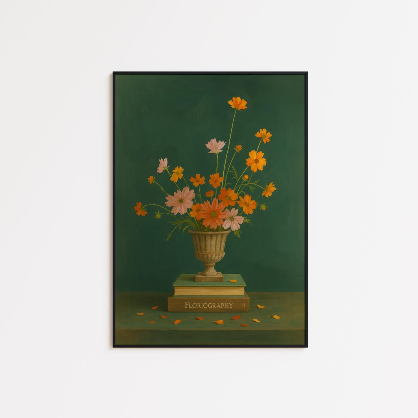 Vintage Botanical Wall Art – Floral Vase Poster With Orange Pink Flowers