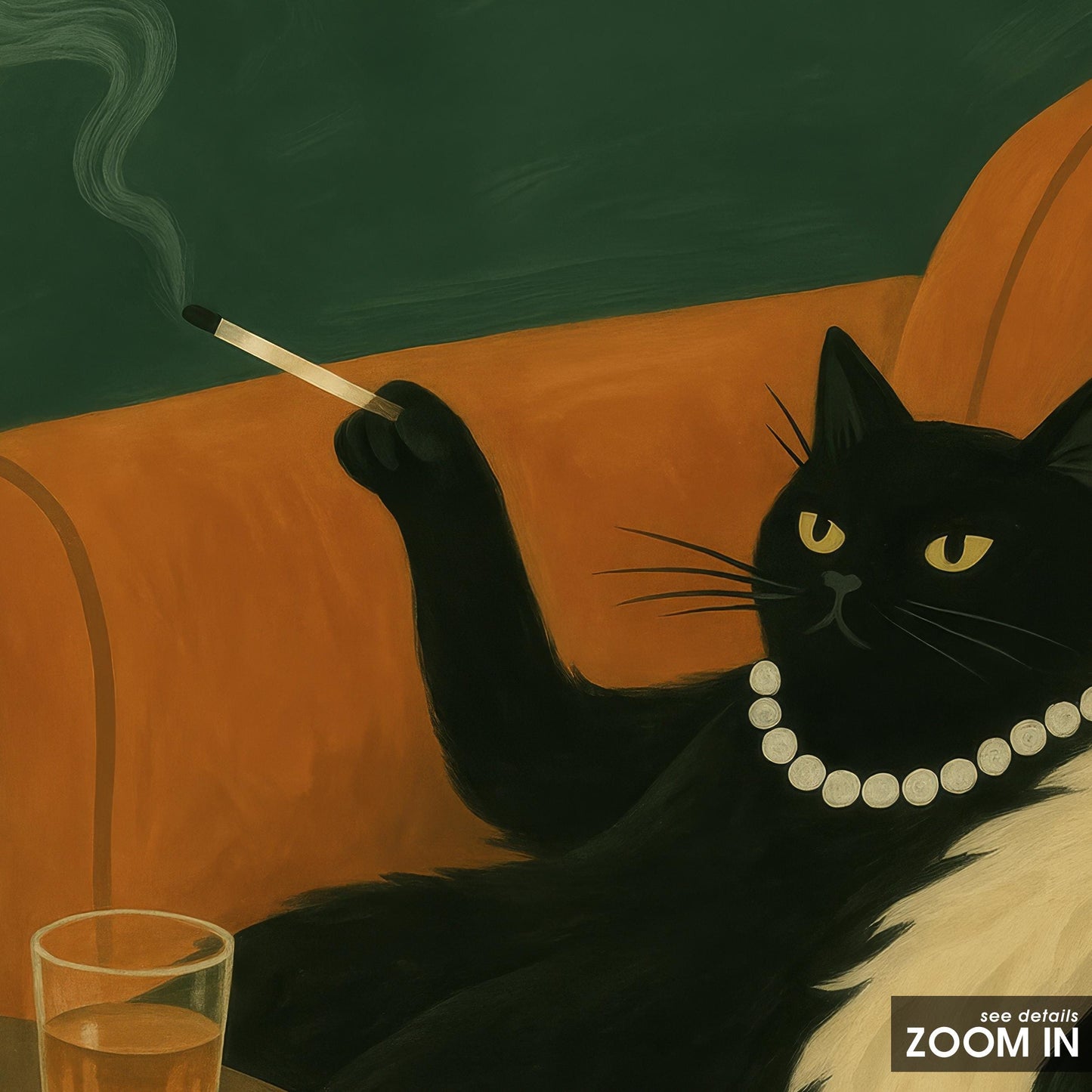 Black Cat Wall Art – Retro Glam Decor with Elegant, Moody Feline Print