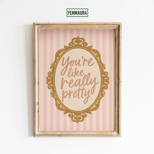 Pink Barbiecore Poster – Girly Wall Decor with Retro Gold Frame & Playful Quote