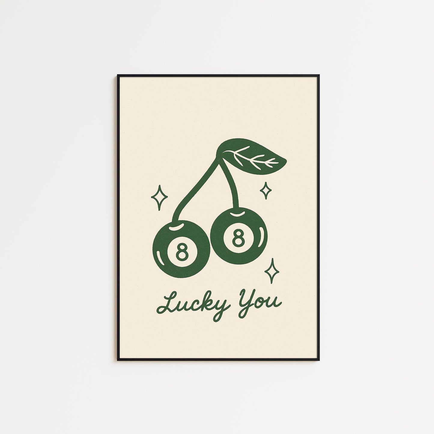 Lucky You Poster – Retro Cherry 8 Ball Minimal Line Art Print