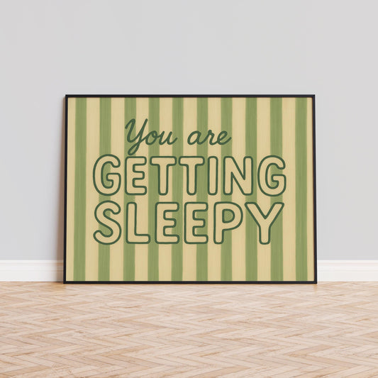Retro Bedroom Poster – Sleepy Wall Art With Vintage Humor & Striped Design