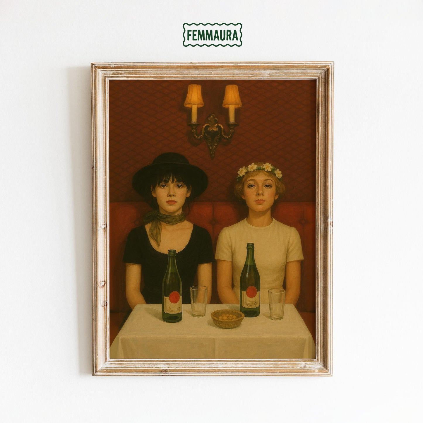 Vintage Café Poster – Retro Girls Artwork | Cinematic Wall Print for Dining Room