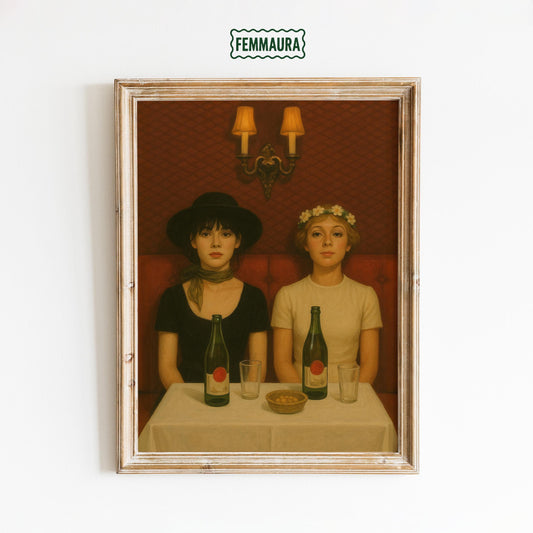 Vintage Café Poster – Retro Girls Artwork | Cinematic Wall Print for Dining Room