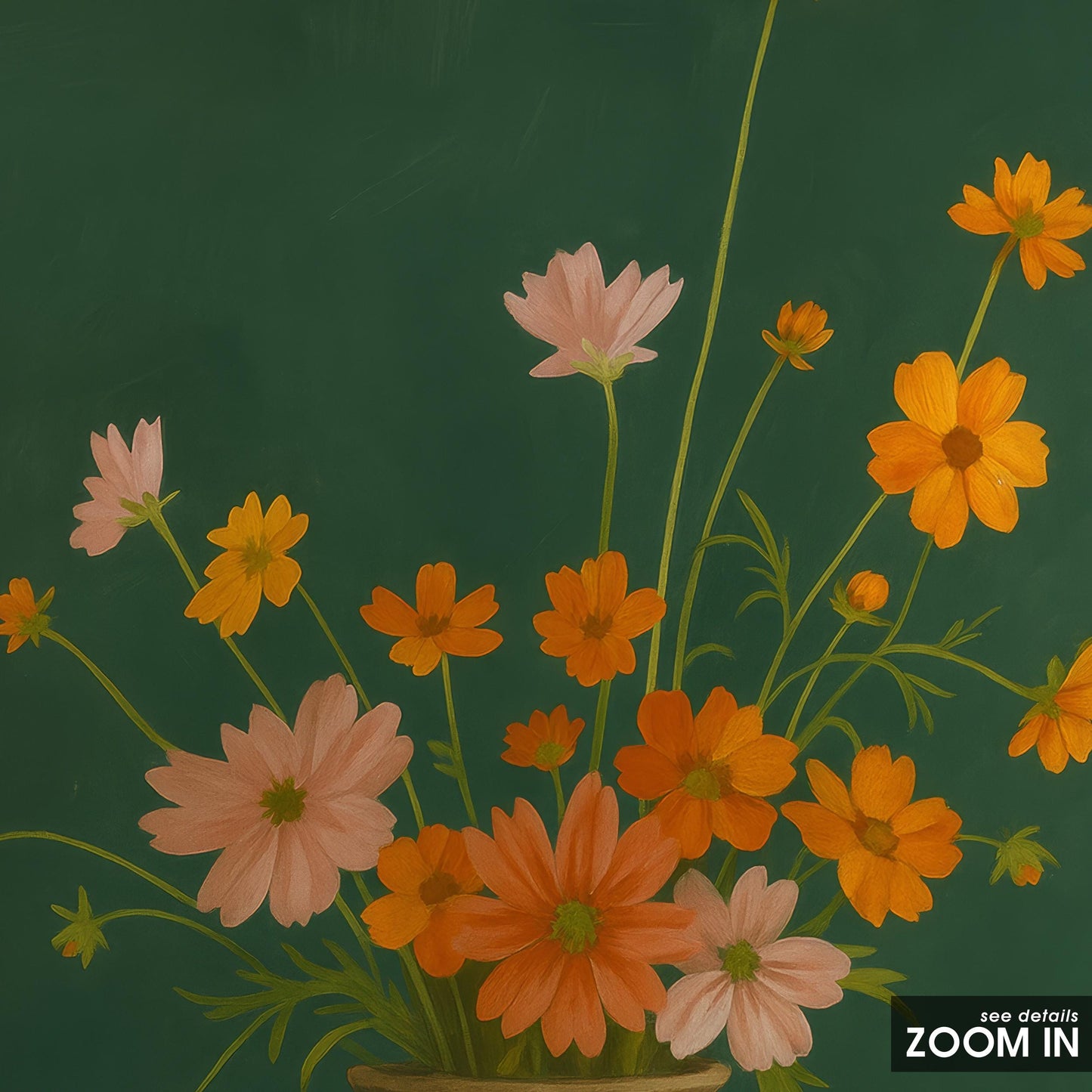 Vintage Botanical Wall Art – Floral Vase Poster With Orange Pink Flowers