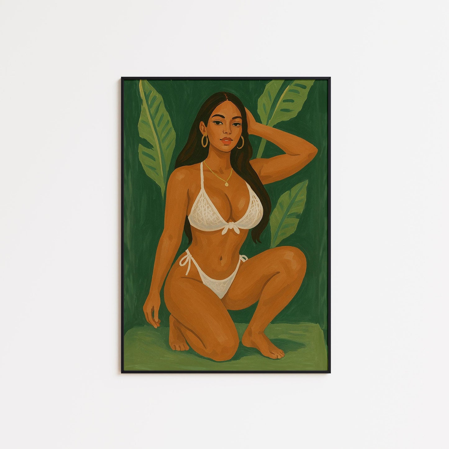 Curvy Goddess Art Print - Tropical Wall Art | Empowering Boudoir Poster, Feminine Bedroom Decor