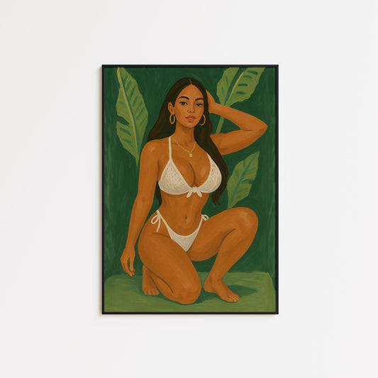 Curvy Goddess Art Print - Tropical Wall Art | Empowering Boudoir Poster, Feminine Bedroom Decor