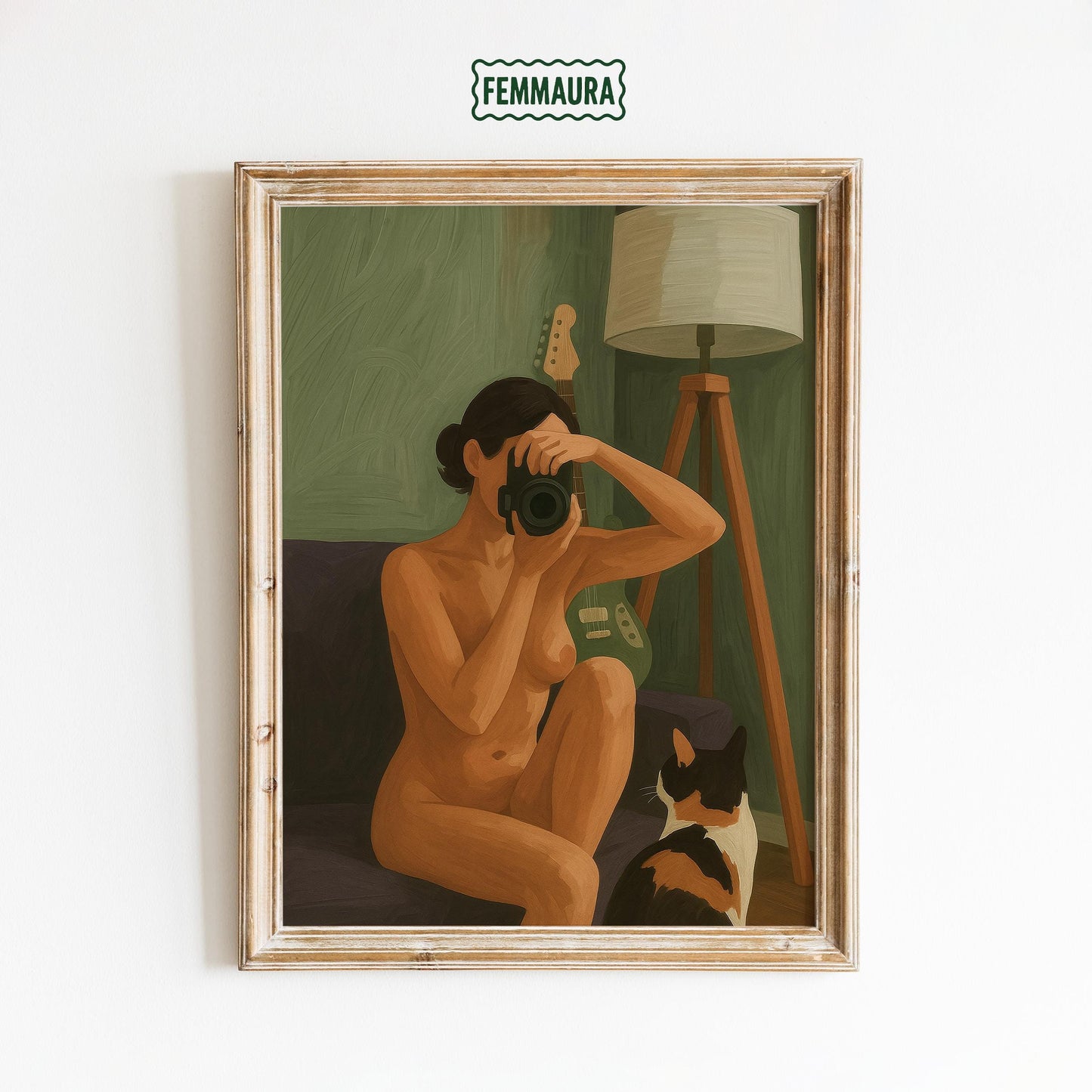 Feminine Wall Art – Self Portrait Poster With Moody Green Tones | Elegant Bedroom Decor